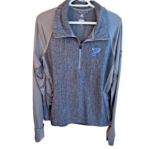 Mens Adidas St Louis Blues 1/4 Zip Long Sleeve Pullover Size Large Gray NHL